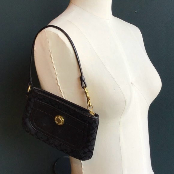 Coach Handbags - Coach Black Signature Wristlet | Mini Clutch Purse | Gold Logo
